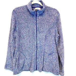 Vintage STAN HERMAN Heathered Blue Long Sleeve Plush Lounge Zip Fleece Jacket XL